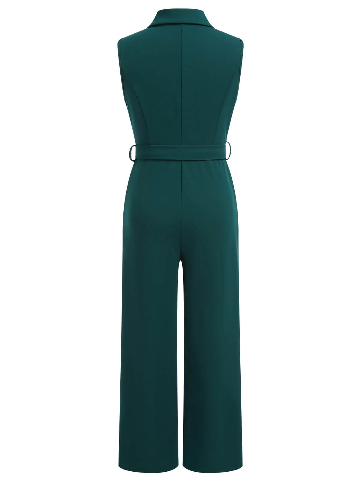 Green 1930s Solid Sleeveless Lapel Jumpsuit sold by Retro Stage product image thumbnail 3
