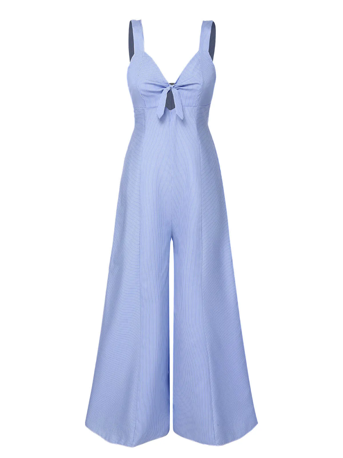 Blue 1930s Stripe Cutout Wide Strap Jumpsuit sold by Retro Stage