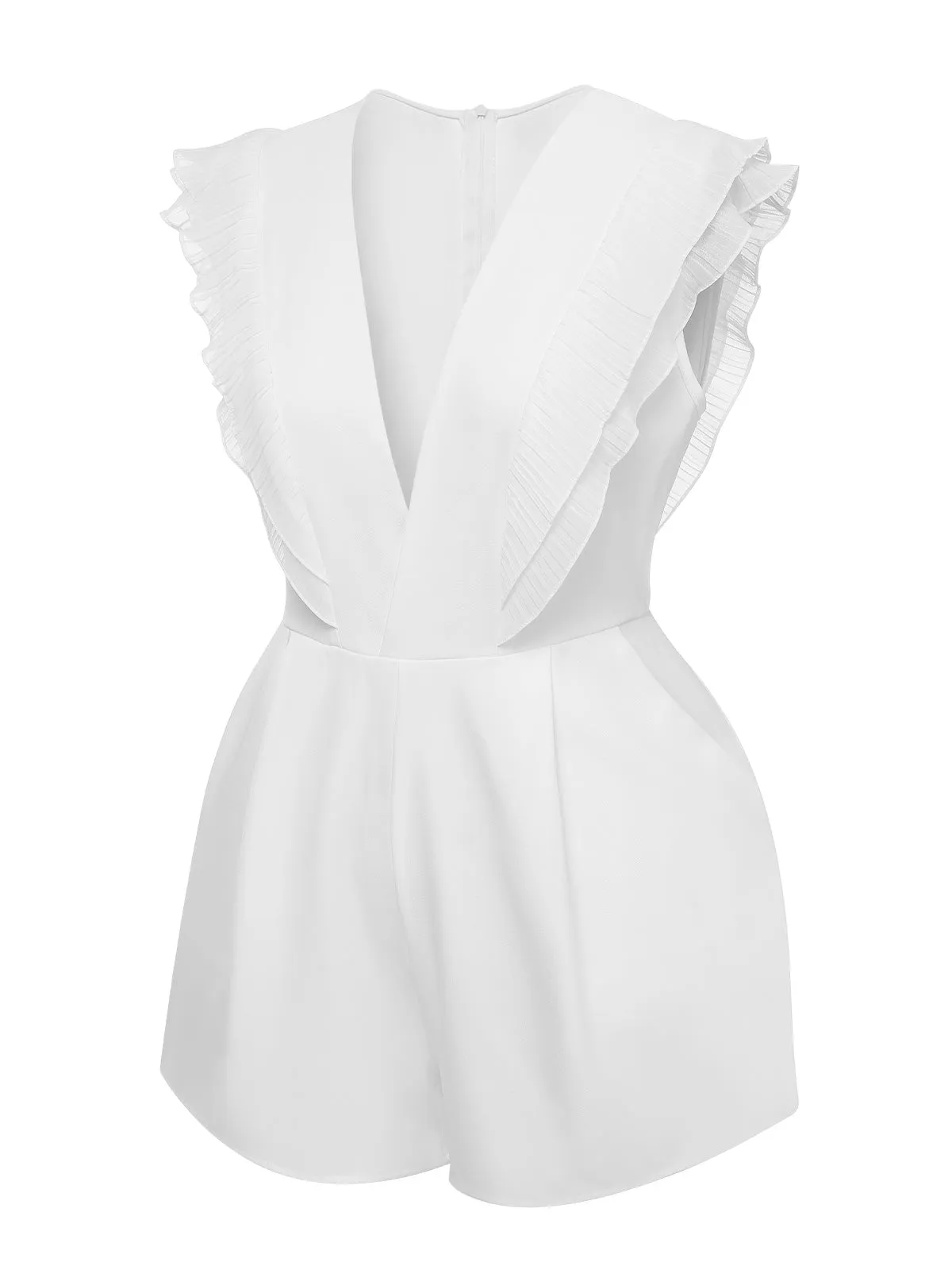 1950s Solid Deep V Neck Ruffles Sleeveless Romper sold by Retro Stage product image thumbnail 2