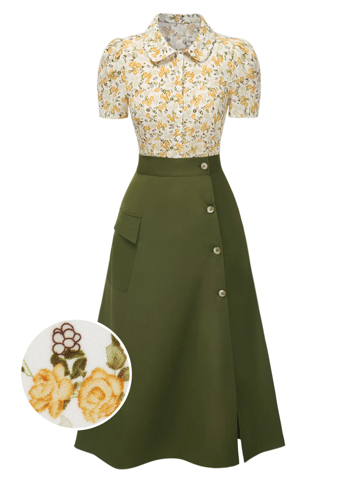 2PCS 1940s Peter Pan Collar Floral Blouse & Slit Skirt sold by Retro Stage product image thumbnail 3