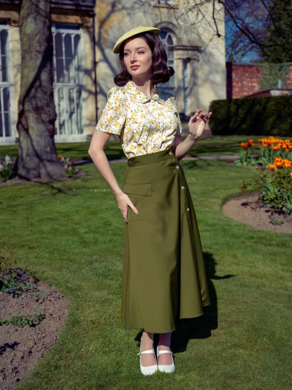 2PCS 1940s Peter Pan Collar Floral Blouse & Slit Skirt sold by Retro Stage