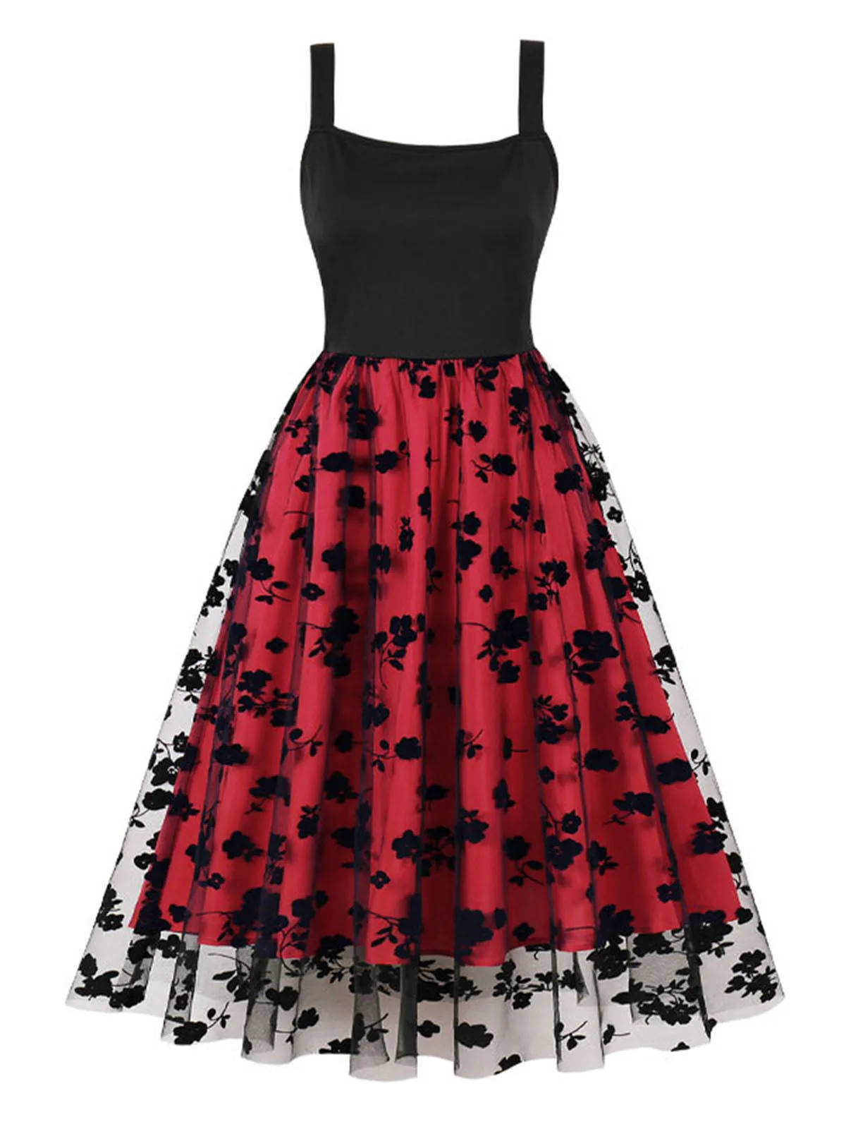 1950s Floral Flocked Mesh Swing Dress sold by Retro Stage product image thumbnail 5