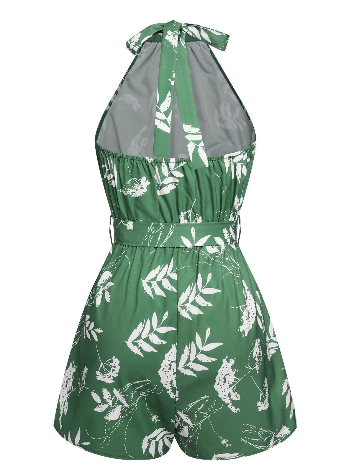 Green 1960s Halter Plants Belted Romper sold by Retro Stage product image thumbnail 3