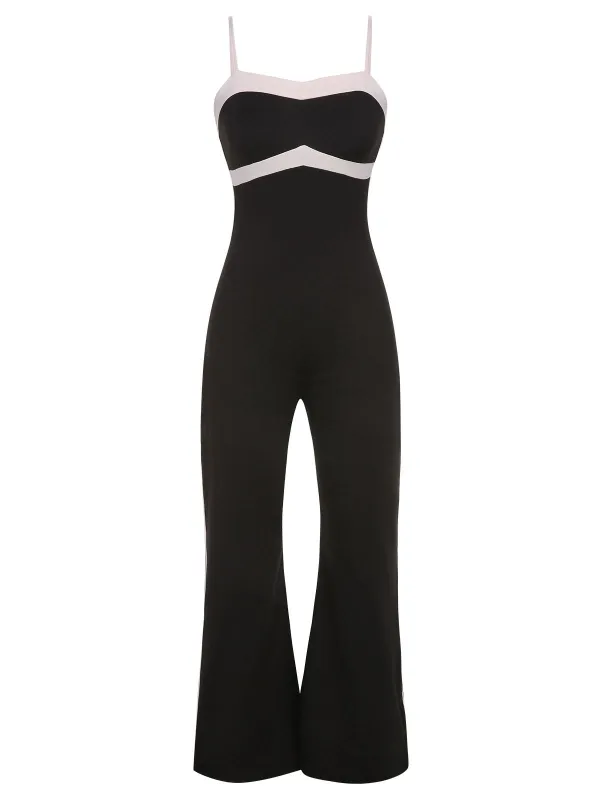 Black 1930s Spaghetti Straps Colorblock Jumpsuit sold by Retro Stage