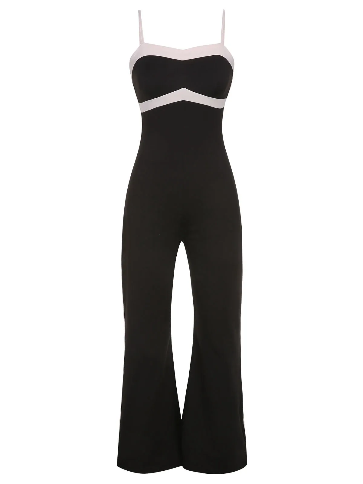 Black 1930s Spaghetti Straps Colorblock Jumpsuit sold by Retro Stage