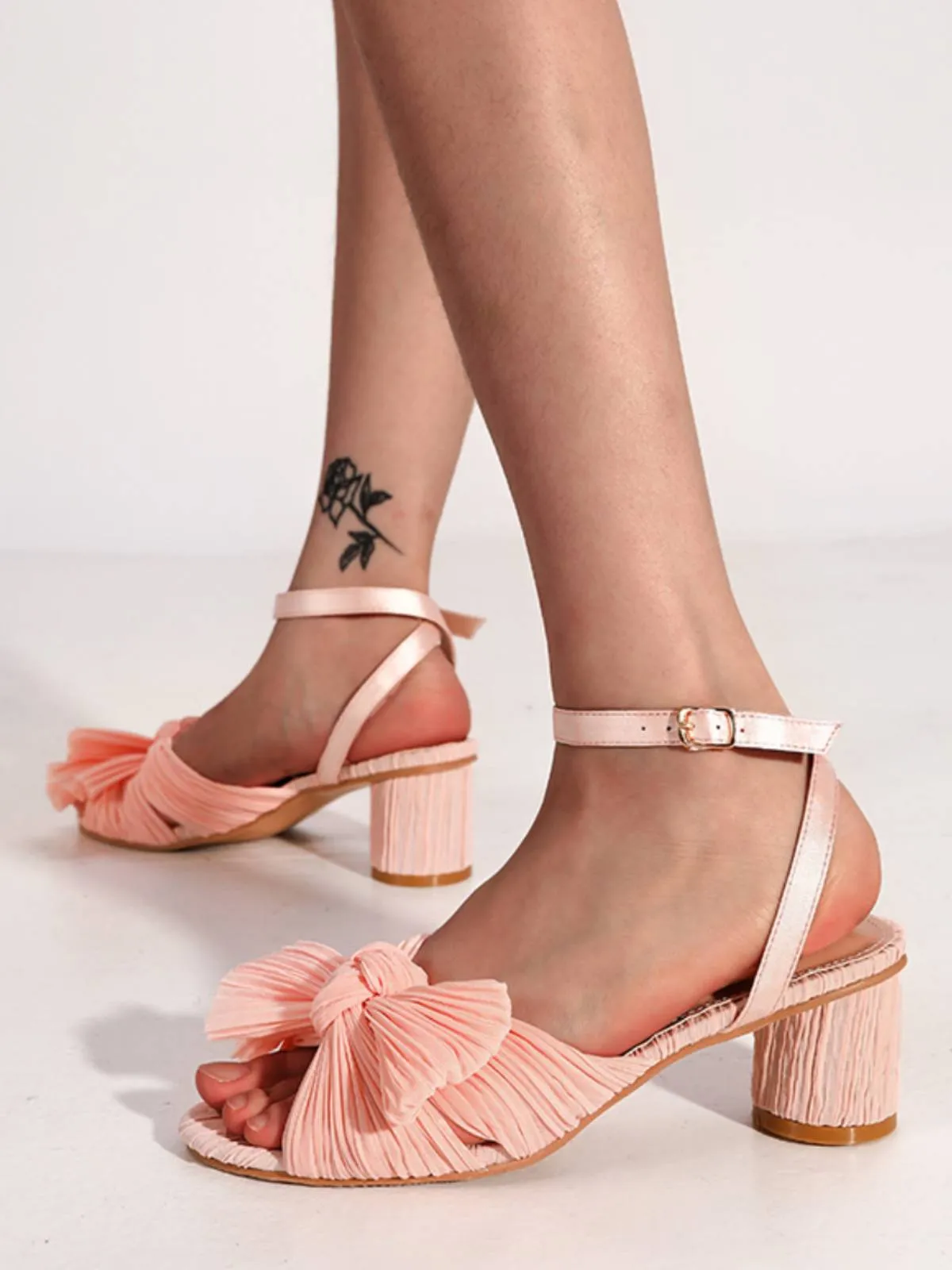 Pleated Chiffon Bowknot Chunky Heels Sandals sold by Retro Stage product image thumbnail 3