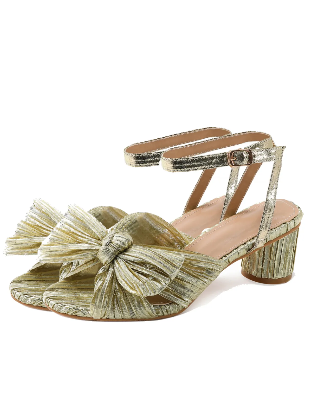 Pleated Chiffon Bowknot Chunky Heels Sandals sold by Retro Stage product image thumbnail 4