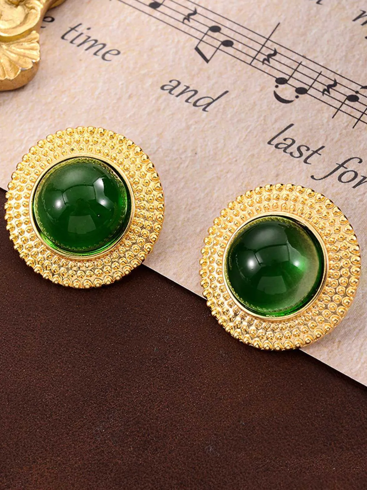 Retro Emerald Gold Trim Alloy Earrings sold by Retro Stage