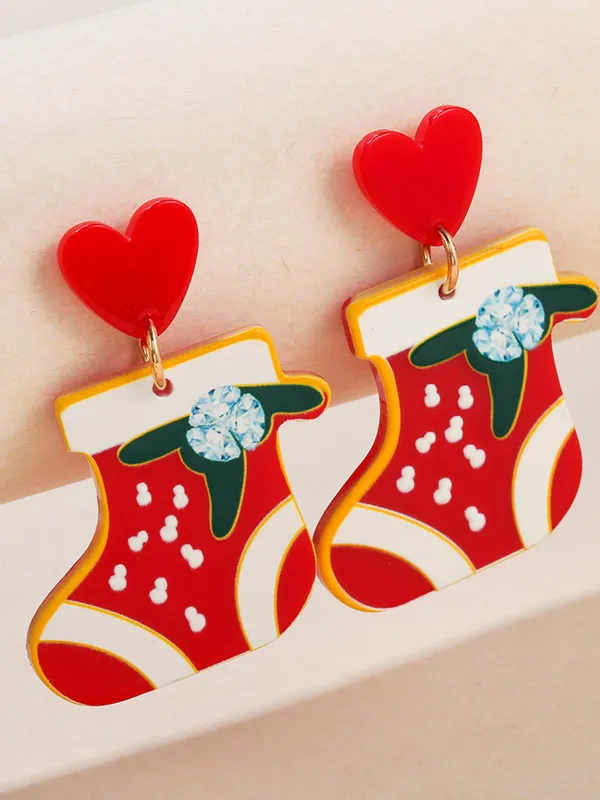 Vintage Christmas Elements Heart Stud Earrings sold by Retro Stage