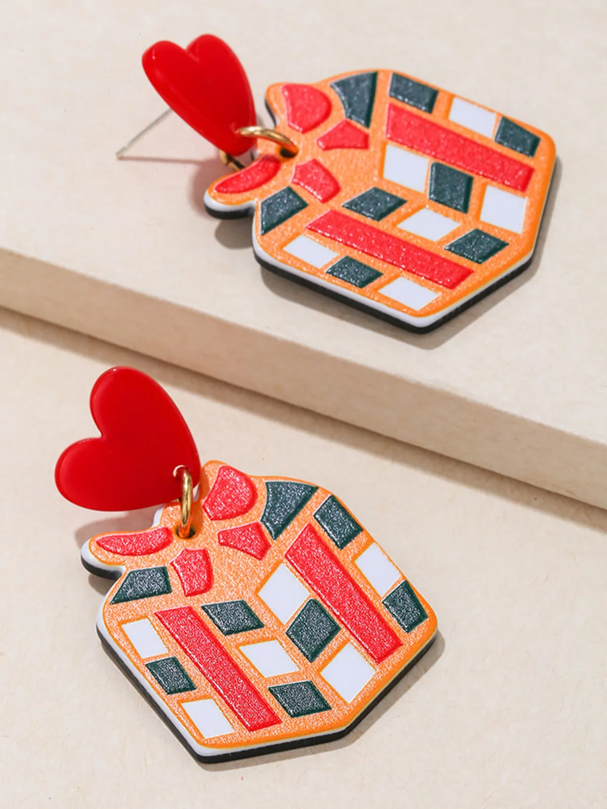 Vintage Christmas Elements Heart Stud Earrings sold by Retro Stage product image thumbnail 4
