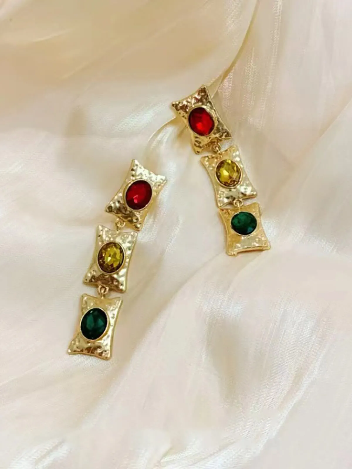 Vintage Gold Baroque Colored Gemstone Earrings sold by Retro Stage product image thumbnail 4