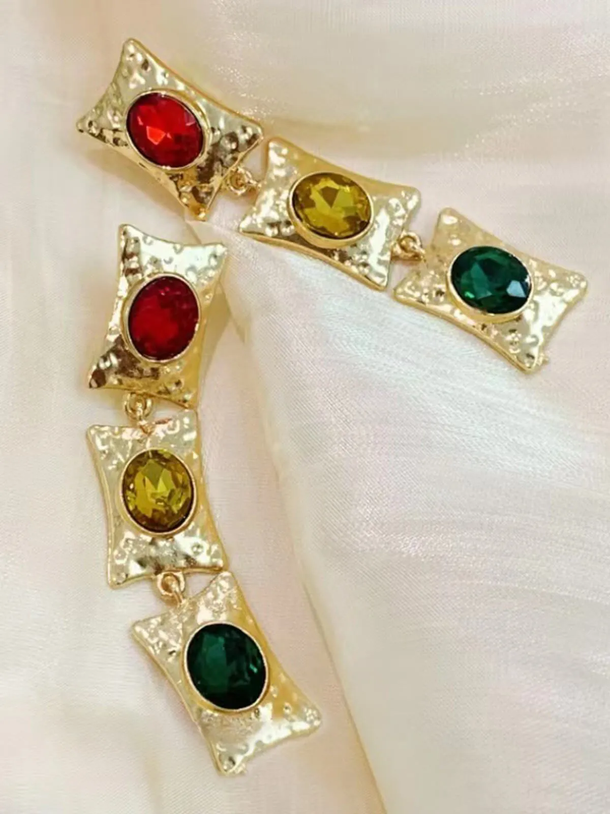 Vintage Gold Baroque Colored Gemstone Earrings sold by Retro Stage product image thumbnail 3