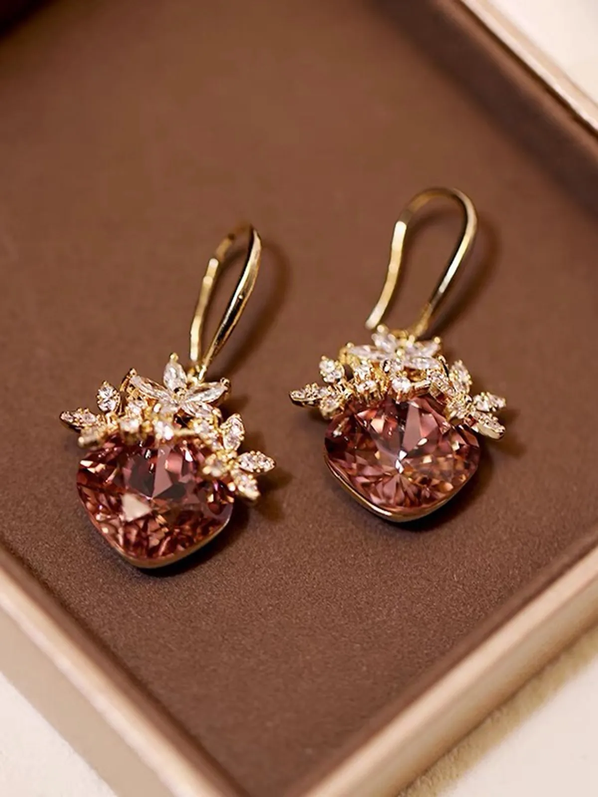 Gold Oval Rhinestones Flower Earrings sold by Retro Stage product image thumbnail 2