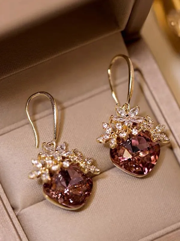 Gold Oval Rhinestones Flower Earrings sold by Retro Stage