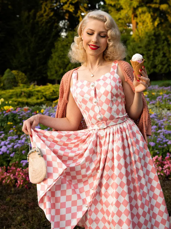 Pink 1950s Diamond Grid Swing Dress sold by Retro Stage product image thumbnail 3