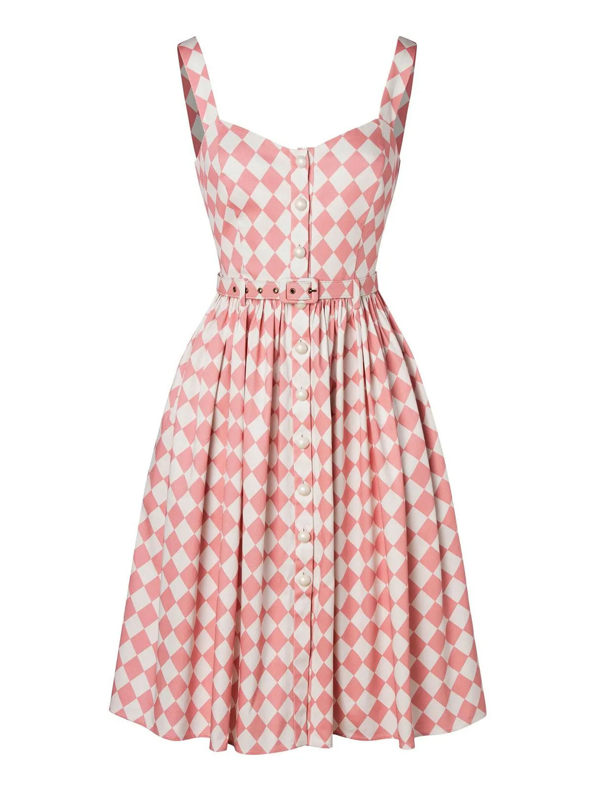 Pink 1950s Diamond Grid Swing Dress sold by Retro Stage product image thumbnail 2