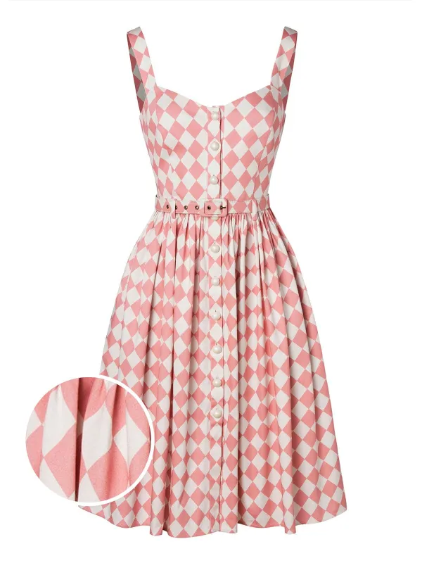 Pink 1950s Diamond Grid Swing Dress sold by Retro Stage