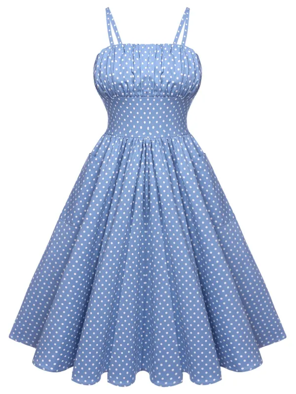 Blue 1950s Straps Pocket Swing Dress sold by Retro Stage