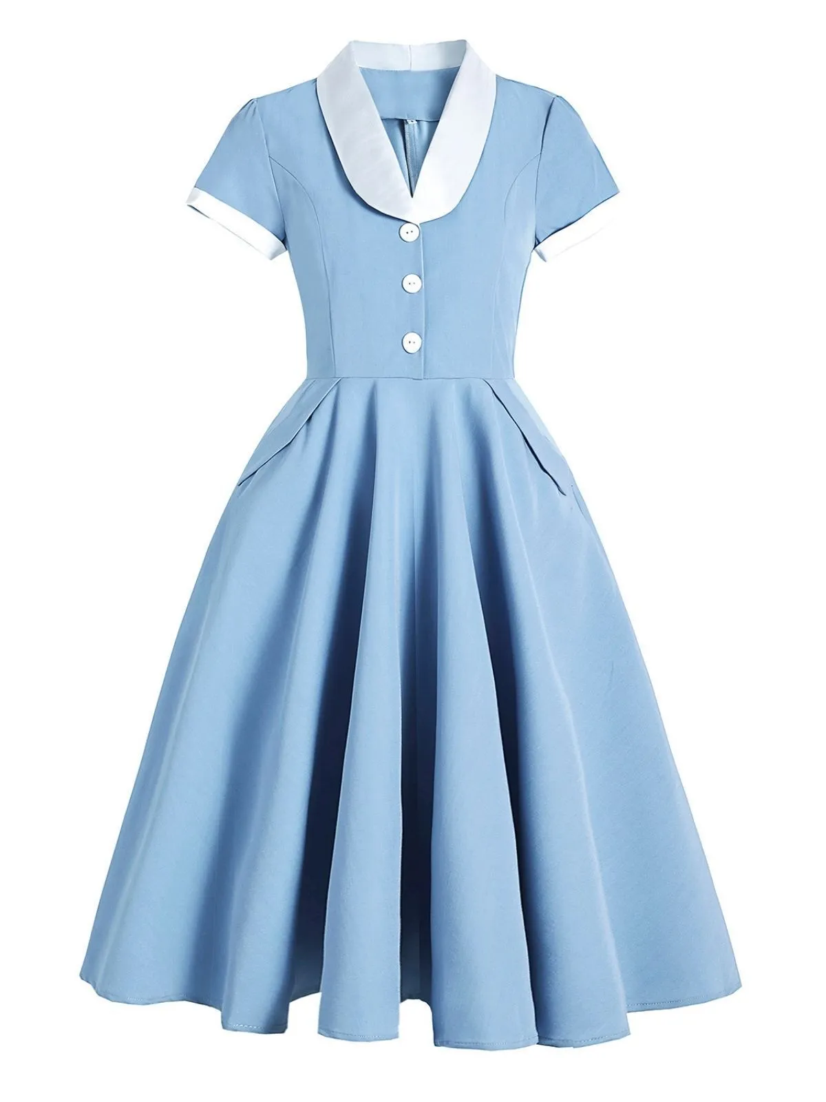 Blue 1950s Pocket Button Solid Dress sold by Retro Stage