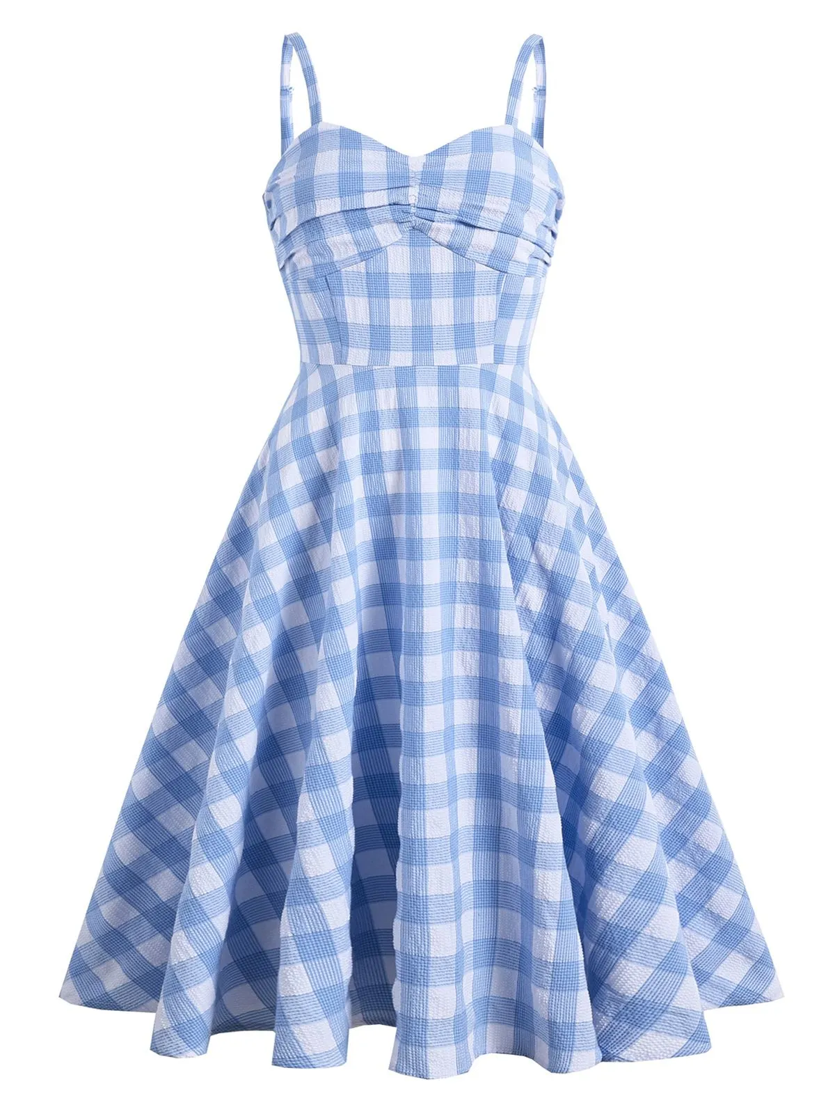 Blue 1950s Spaghetti Strap Plaid Dress sold by Retro Stage