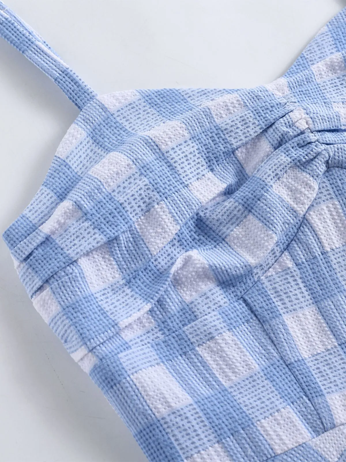 Blue 1950s Spaghetti Strap Plaid Dress sold by Retro Stage product image thumbnail 4