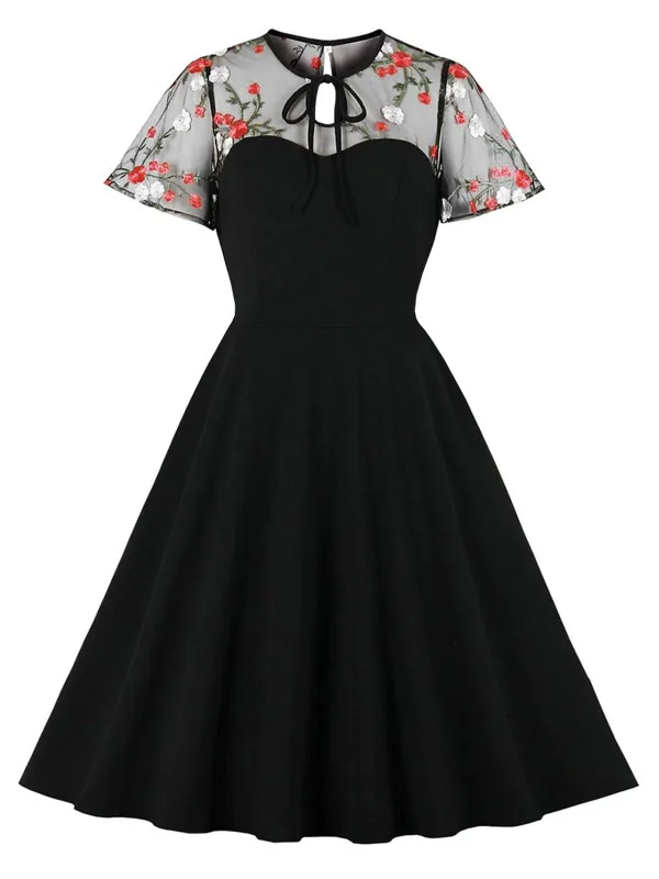 Black 1950s Halloween Lace Swing Dress sold by Retro Stage