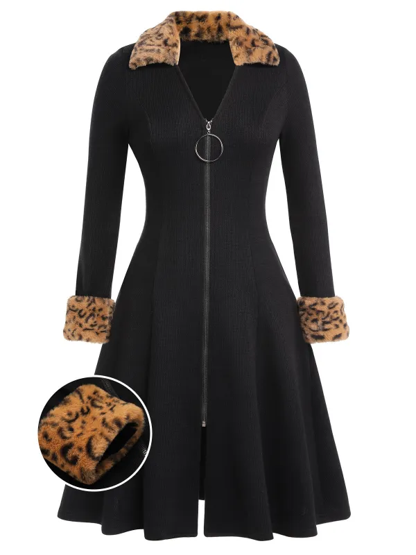 Black 1950s Lapel Leopard Patchwork Dress sold by Retro Stage