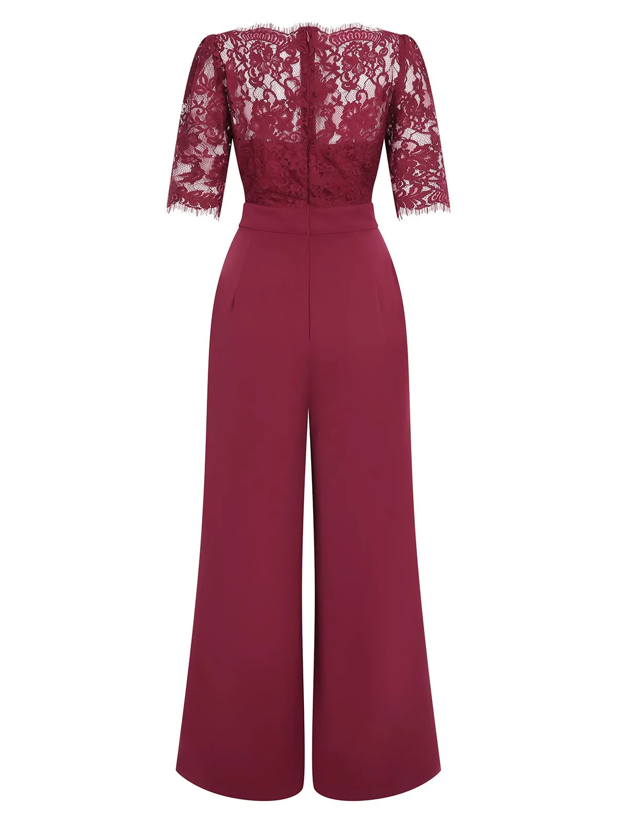 Wine Red 1930s Lace Patchwork Jumpsuit sold by Retro Stage product image thumbnail 4