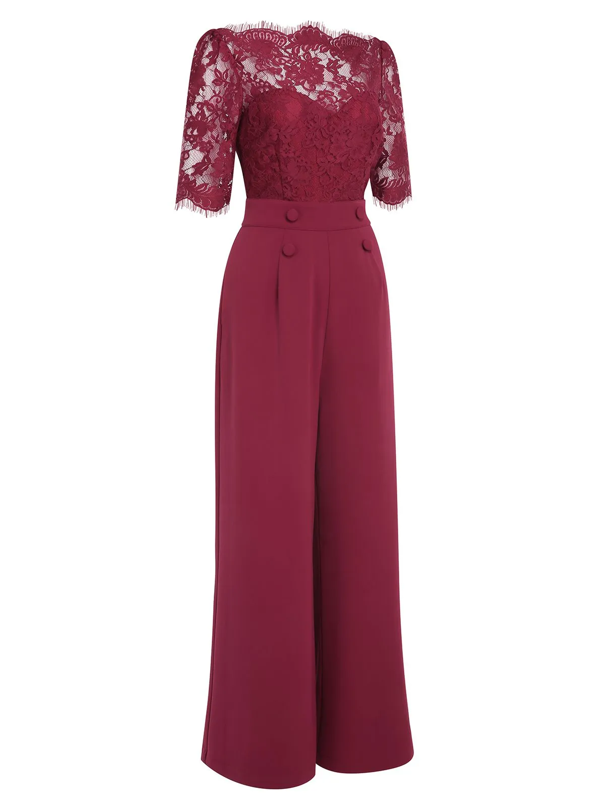 Wine Red 1930s Lace Patchwork Jumpsuit sold by Retro Stage product image thumbnail 3