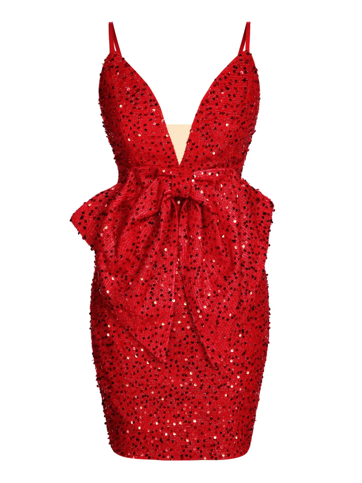 Red 1960s Bowknot Plunge-V Pencil Dress sold by Retro Stage