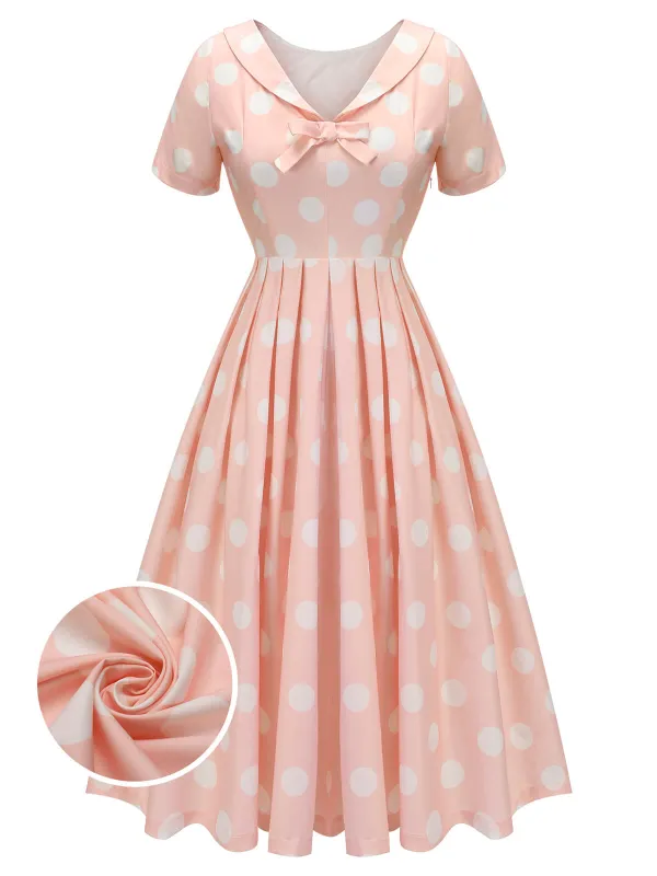 Peach Pink 1940s Dot Short Sleeves Dress sold by Retro Stage