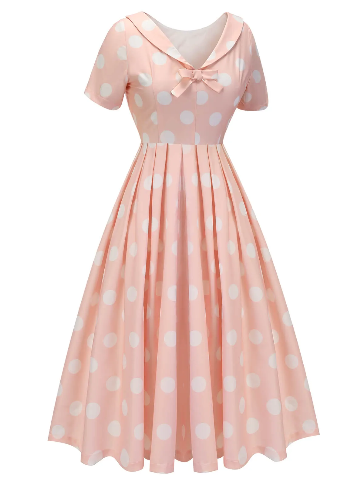 Peach Pink 1940s Dot Short Sleeves Dress sold by Retro Stage product image thumbnail 3