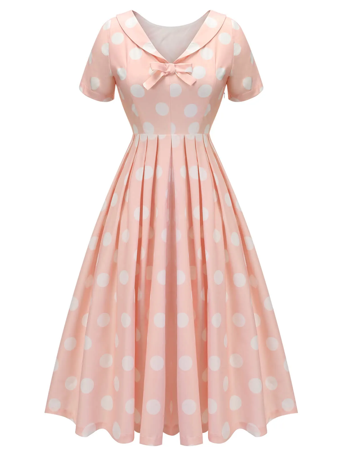Peach Pink 1940s Dot Short Sleeves Dress sold by Retro Stage product image thumbnail 2