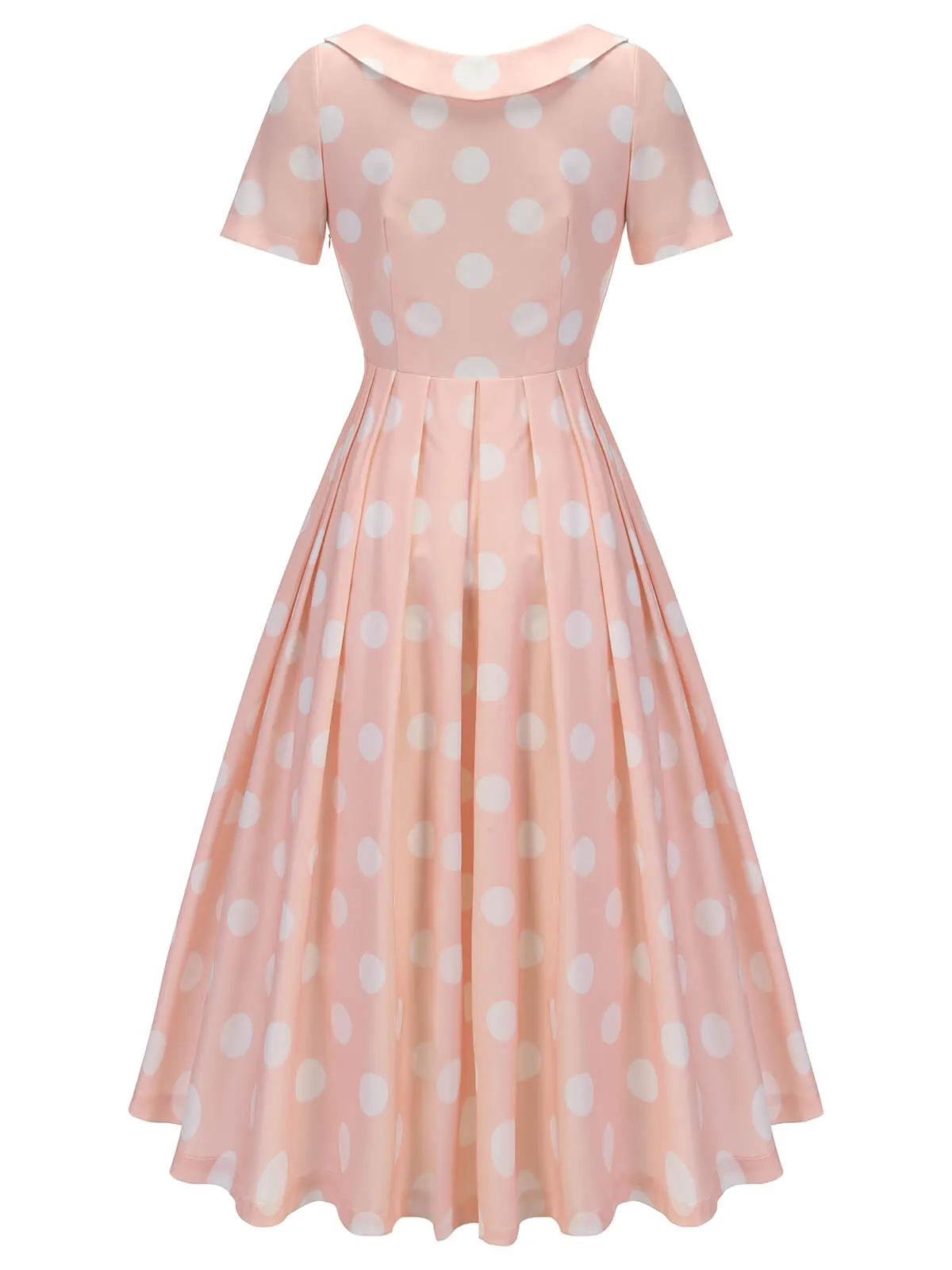 Peach Pink 1940s Dot Short Sleeves Dress sold by Retro Stage product image thumbnail 4