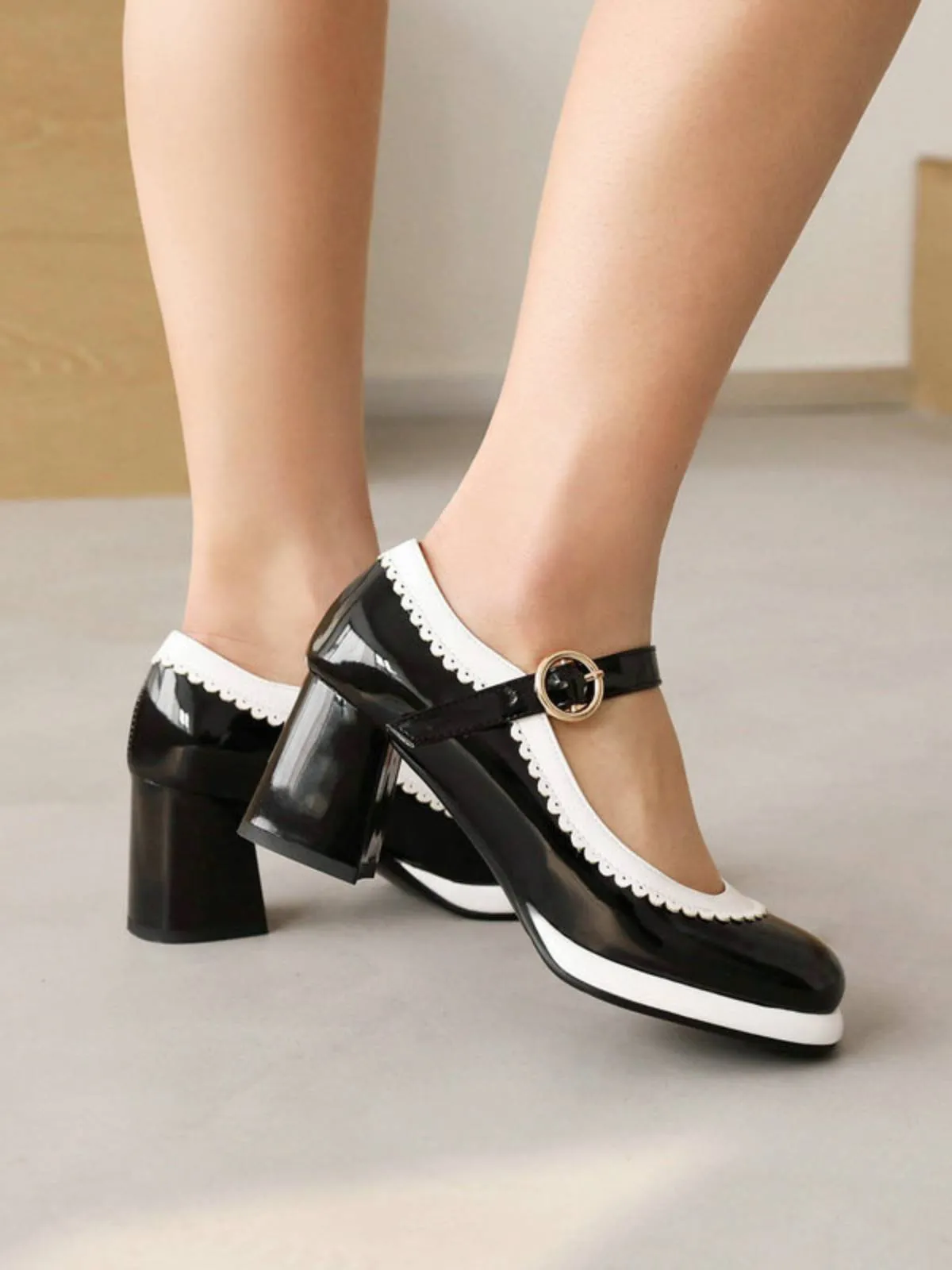 Mary Jane Patchwork High Heels Shoes sold by Retro Stage product image thumbnail 4