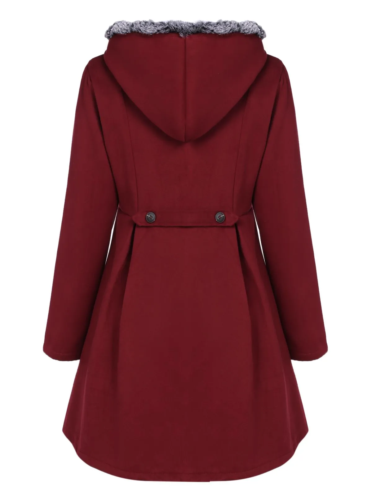 Wine Red 1950s Fur Collar Hooded Coat sold by Retro Stage product image thumbnail 4