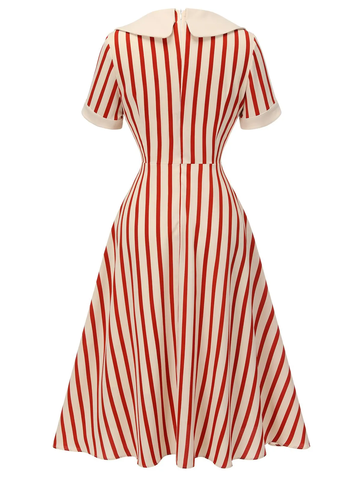 Red 1940s Lapel Vertical Stripes Dress sold by Retro Stage product image thumbnail 4