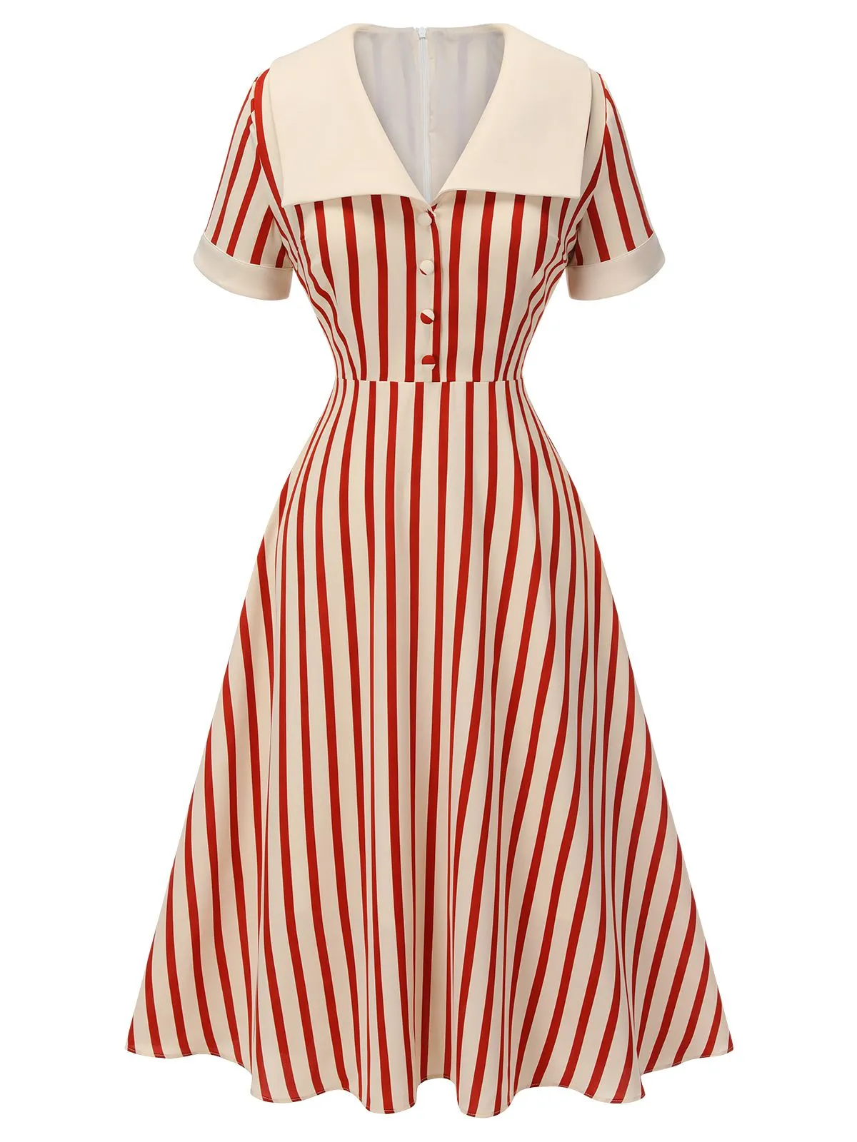 Red 1940s Lapel Vertical Stripes Dress sold by Retro Stage product image thumbnail 2