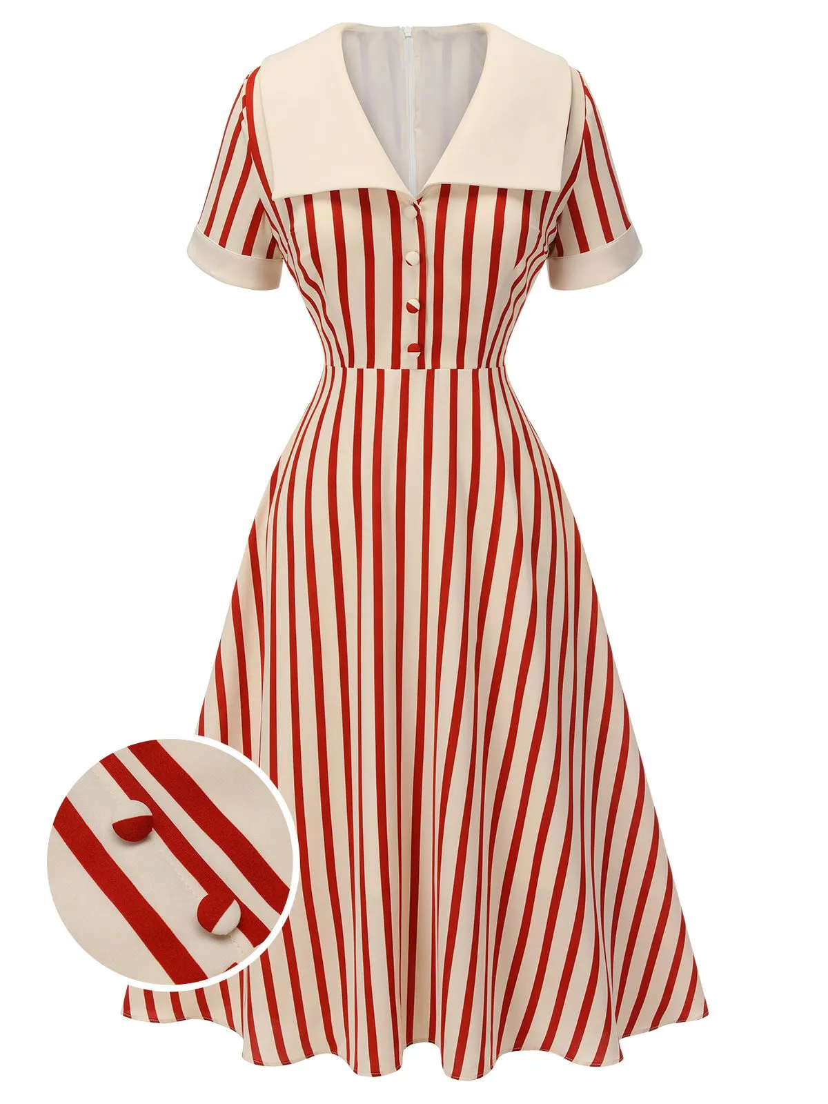 Red 1940s Lapel Vertical Stripes Dress sold by Retro Stage
