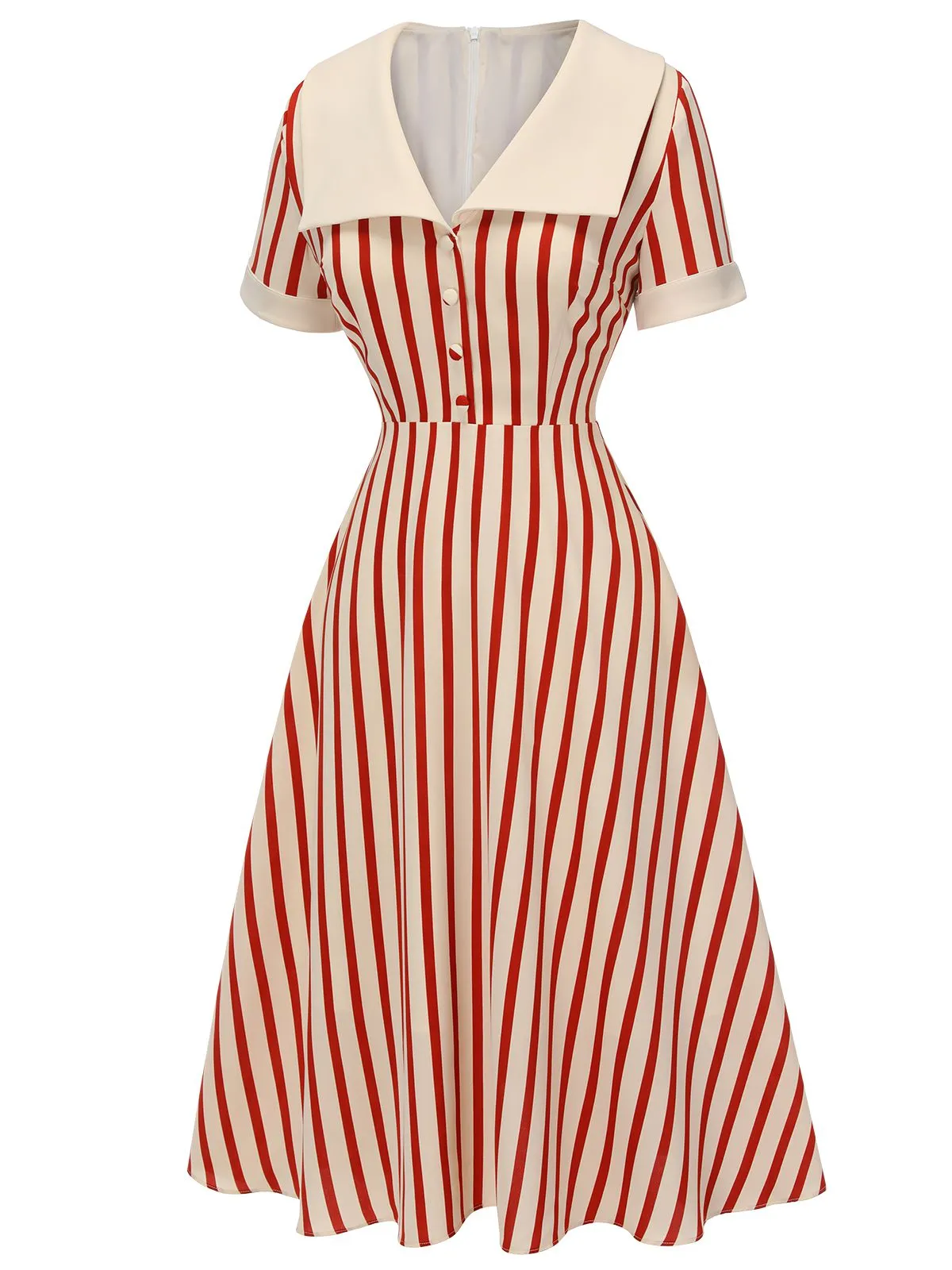 Red 1940s Lapel Vertical Stripes Dress sold by Retro Stage product image thumbnail 3