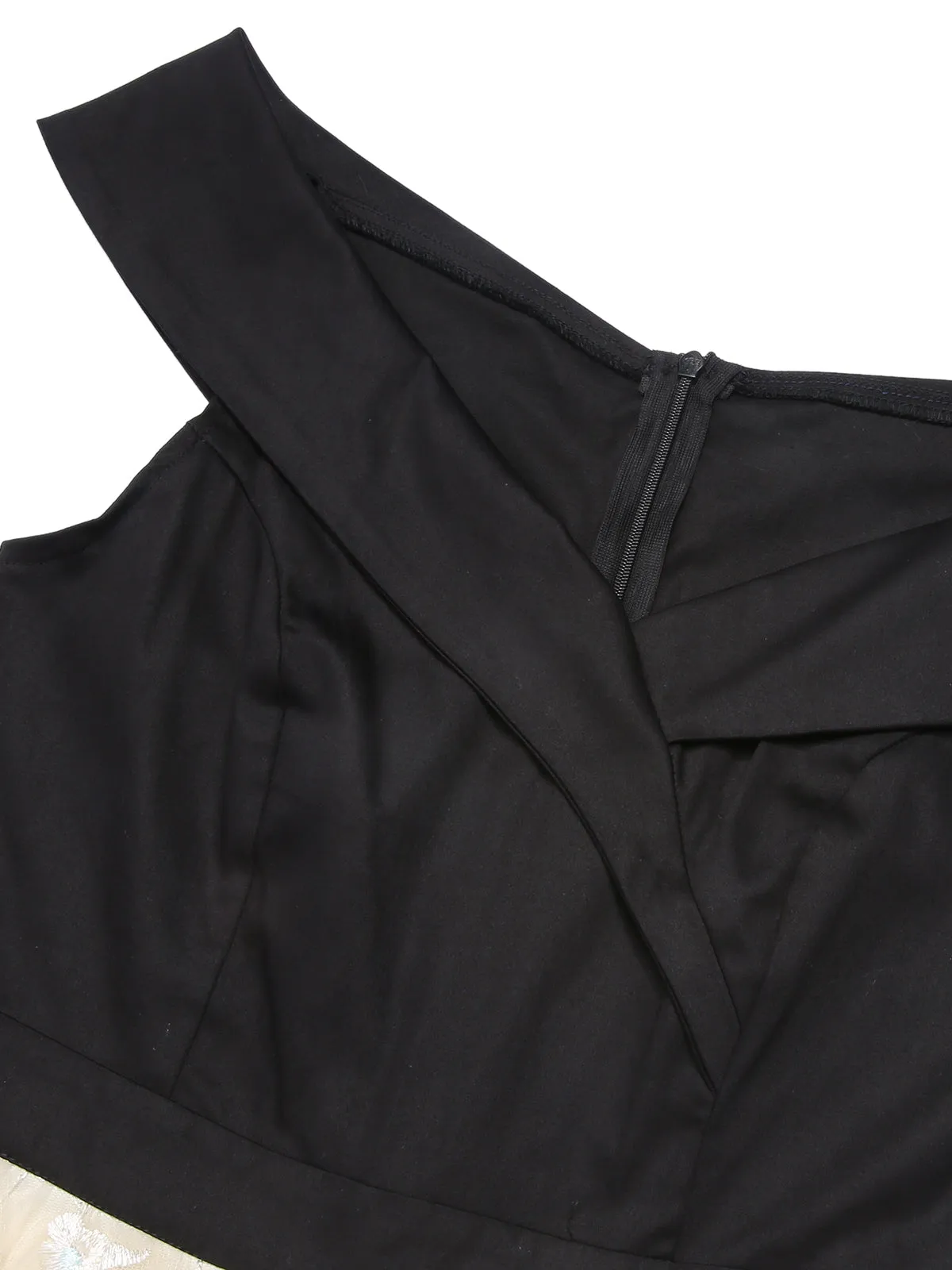 Black & Beige 1950s Floral Mesh Off-Shoulder Dress sold by Retro Stage product image thumbnail 5