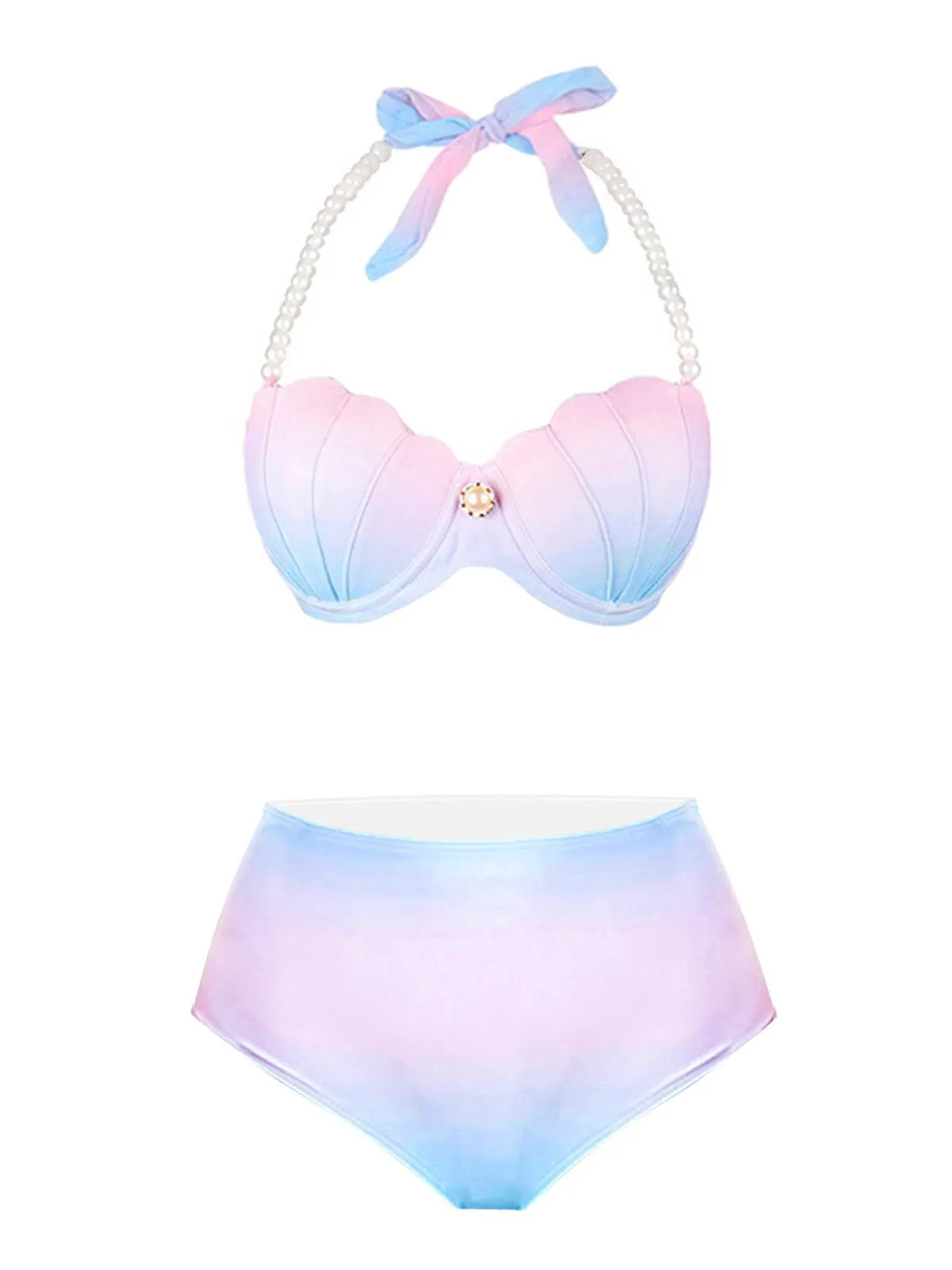 1940s Gradient Pink Shell Pearl Bikini Set sold by Retro Stage