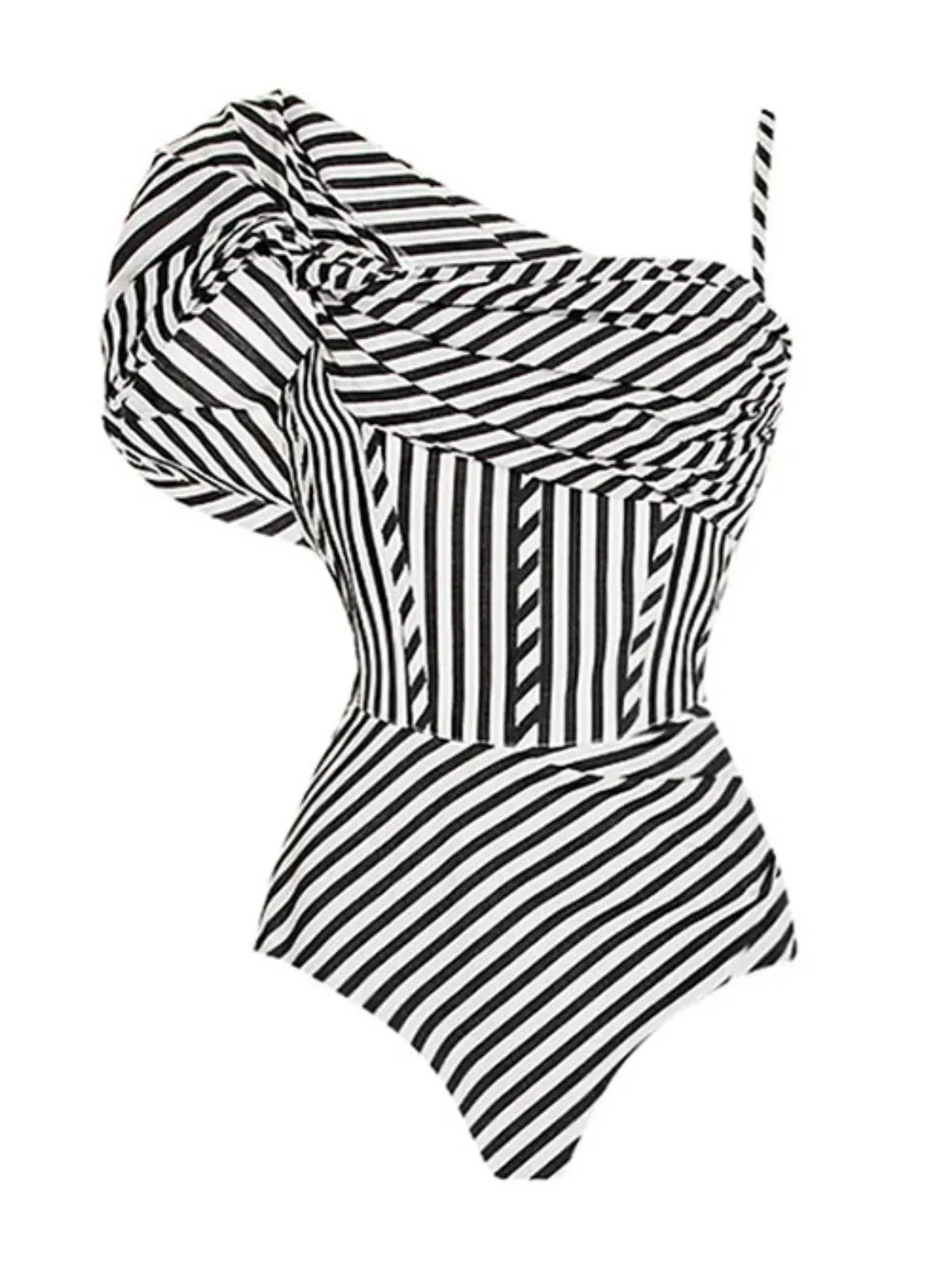 Black & White 1930s Striped One-Piece Swimsuit sold by Retro Stage