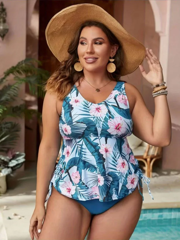 [Plus Size] Blue 1950s Floral Swimsuit sold by Retro Stage