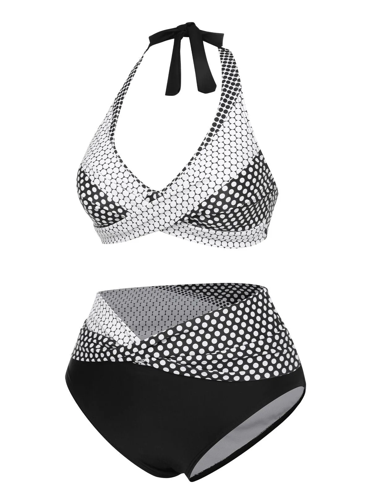 Black & White 1950s Polka Dot Halter Swimsuit sold by Retro Stage product image thumbnail 2