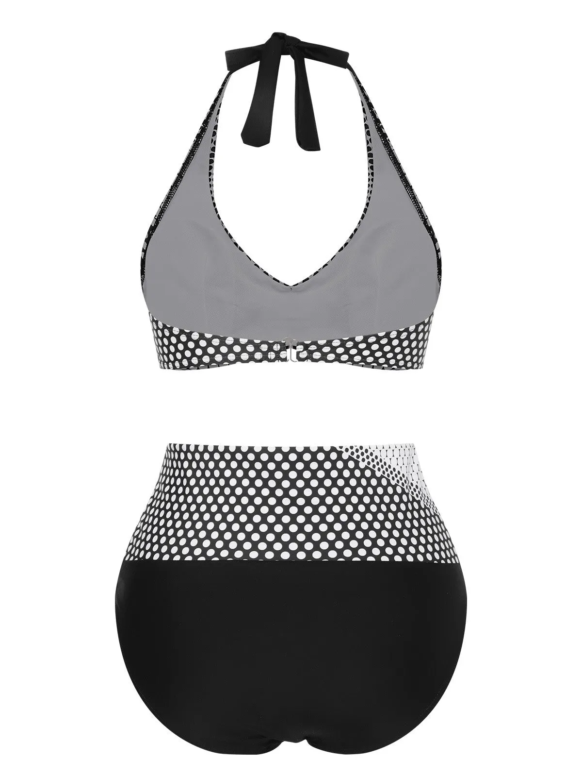 Black & White 1950s Polka Dot Halter Swimsuit sold by Retro Stage product image thumbnail 3