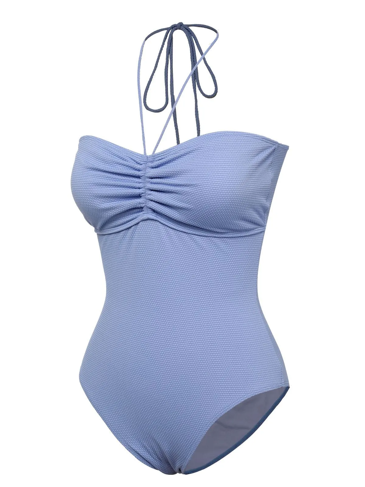 Sky Blue 1970s Solid Drawstring Bandeau Swimsuit sold by Retro Stage product image thumbnail 2
