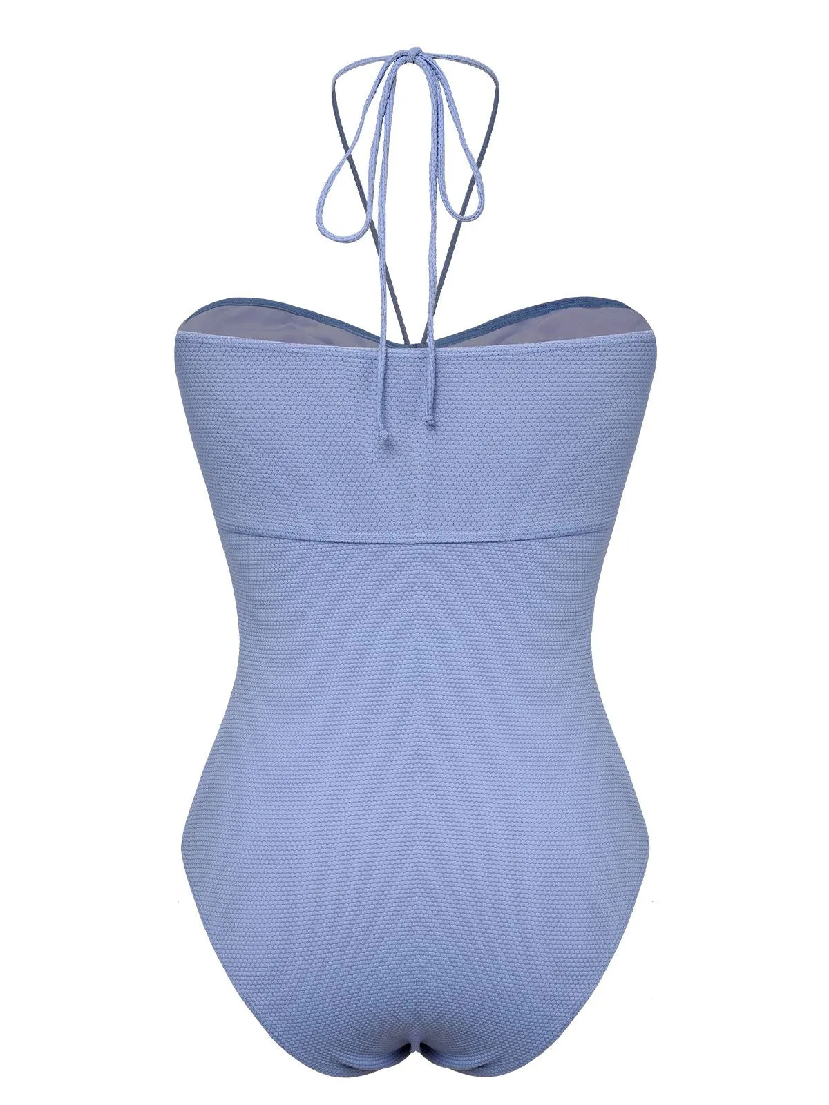 Sky Blue 1970s Solid Drawstring Bandeau Swimsuit sold by Retro Stage product image thumbnail 3