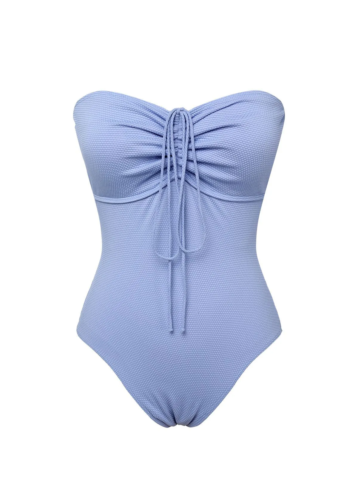 Sky Blue 1970s Solid Drawstring Bandeau Swimsuit sold by Retro Stage product image thumbnail 4