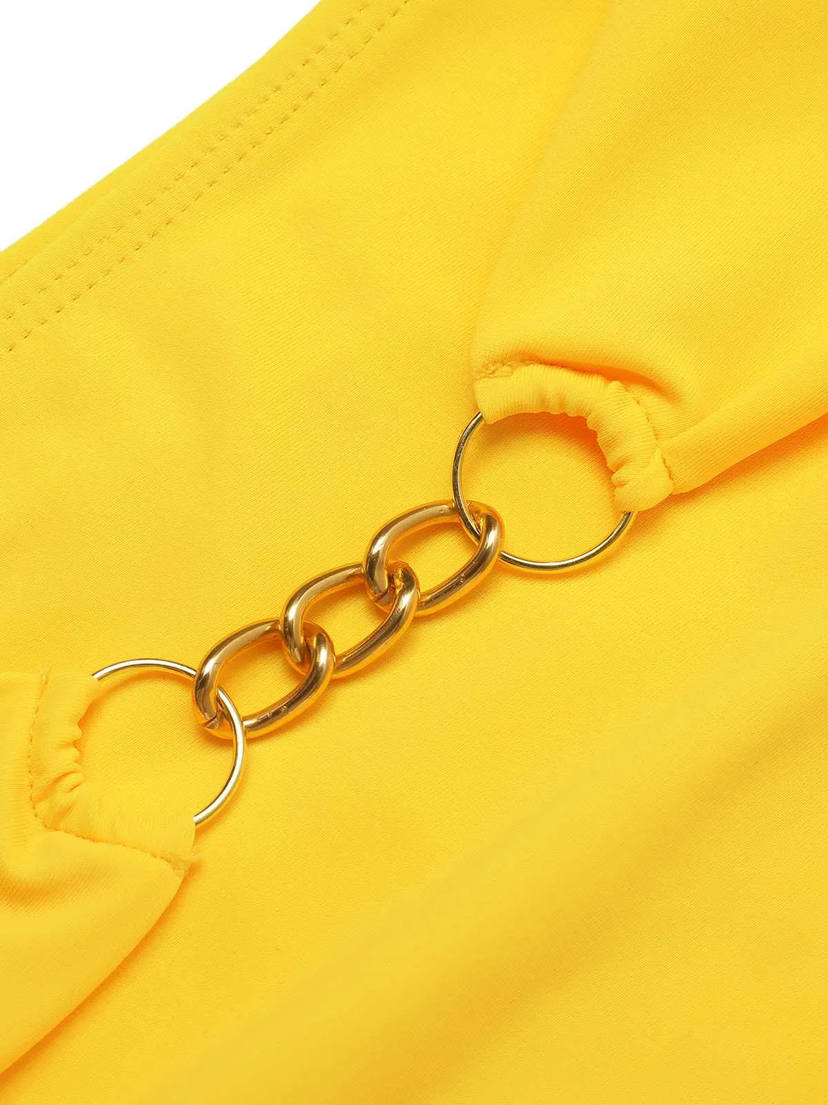 Yellow 1960s Spaghetti Strap Backless Solid Swimsuit sold by Retro Stage product image thumbnail 4